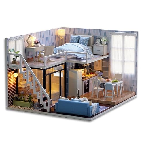 CUTEROOM DIY Miniatur-Puppenhaus-Set mit Möbeln, Puppenhaus aus Holz plus Musikwerk und LED-Lichtern, Maßstab 1:24, DIY-Haus-Set, beste Geburtstagsgeschenke (L023) von CUTEROOM