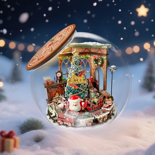 CUTEROOM DIY Miniatur Puppenhaus Szene zum Selbstbauen – Fantasy-Bastelset mit LED-Beleuchtung unter Glasglocke, Kreativgeschenk für Weihnachten (Christmas Prologue) von CUTEROOM