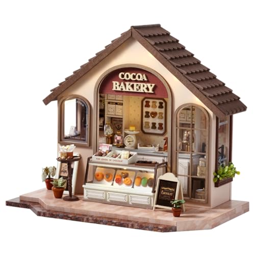 CUTEROOM DIY Miniatur-Puppenhaus aus Holz – Bäckerei-Modellbausatz, ideal für Erwachsene und Kinder als Heimdekoration, Miniatur-Hausbausatz(Leisurely Bakery) von CUTEROOM