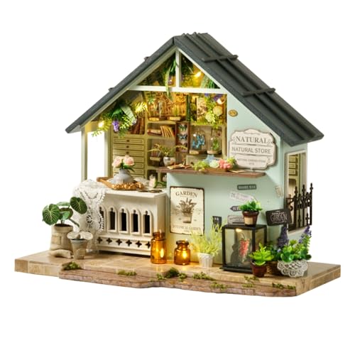 CUTEROOM DIY Miniatur-Puppenhaus aus Holz – Kreativer Miniaturhaus-Bausatz für Erwachsene und Kinder, Perfekt als Heimdekoration（Grünes Pflanzenstudio） von CUTEROOM