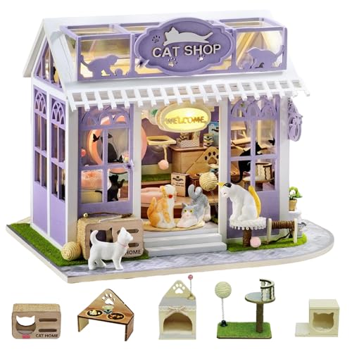 CUTEROOM DIY Puppenhaus-Bausatz aus Holz – Miniatur Katzenhaus CAT Shop“ mit Möbeln, Kreatives Modellbau-Set für Kinder & Erwachsene CUTEROOM DIY Puppenhaus-Bausatz aus Holz – Miniatur Katzenhaus CAT Shop“ mit Möbeln, Kreatives Modellbau-Set für Kinder & Erwachsene von CUTEROOM