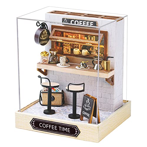 CUTEROOM DIY Miniature Doll House Kits, DIY House Kit with Dust Cover, 3D Wooden Dollhouse Kits to Build for Teens Adults Birthday Gift (Coffee) von CUTEROOM