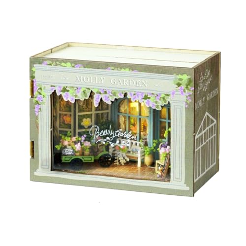 CUTEROOM Miniatur Hausbausatz, kleine Hausbausätze zum Bauen, DIY Puppenhaus aus Holz mit LED, Mini Modellbausätze als Geschenk für Teenager und Erwachsene (Molly Garden) von CUTEROOM