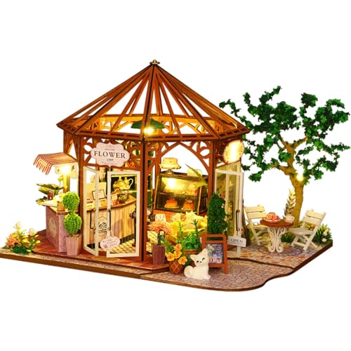 CUTEROOM DIY Miniatur Holz Puppenhaus Bausatz – Mini Haus mit Möbeln & LED-Licht – Geschenkidee zum Geburtstag (Flower Shop) von CUTEROOM