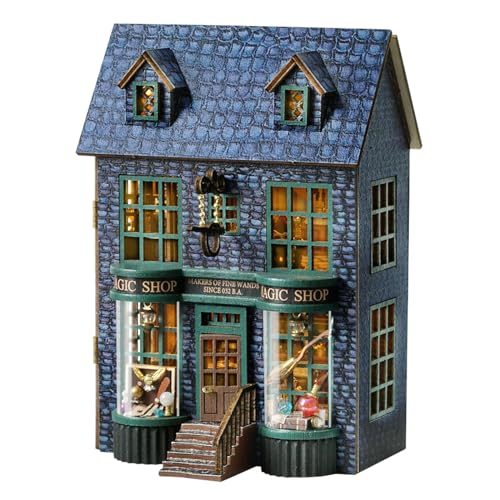 CUTEROOM Miniatur Haus, DIY Puppenhaus Set aus Holz, Mini Hausbau-Set mit Möbeln und LED Licht, Geburtstagsgeschenk für Frauen und Mädchen (Magic Store) von CUTEROOM