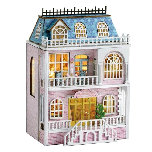 CUTEROOM Miniatur Haus, DIY Puppenhaus Set aus Holz, Mini Hausbau-Set mit Möbeln und LED Licht, Geburtstagsgeschenk für Frauen und Mädchen (Romantic Castle) von CUTEROOM
