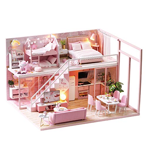 CUTEROOM Miniatur-Puppenhaus-Set zum Selbermachen mit Möbeln, Puppenhaus aus Holz plus Musikbewegung und LED-Lichtern, DIY-Haus-Set, Geburtstag, Treffen Sie Ihre Süßigkeiten von CUTEROOM