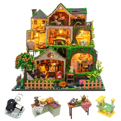 CUTEROOM DIY Miniatur Puppenhaus-Haus Modellbausatz - Holz 3D Puzzle Waldmärchen Modell zum Selberbauen mit Möbeln & Deko, Erwachsene und Kinder von CUTEROOM