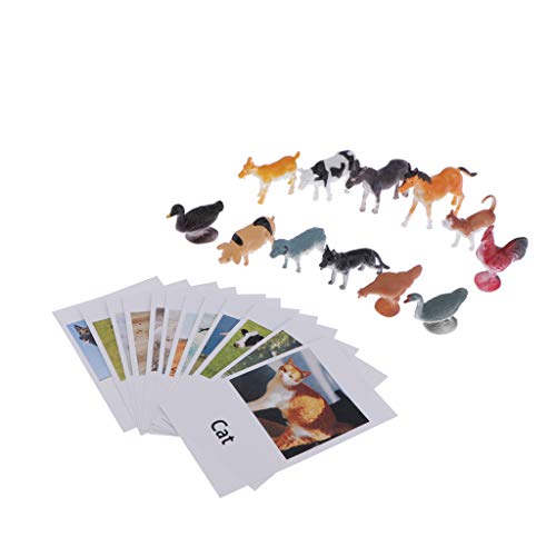 CUTICATE 24-TLG Kinder Montessori Lernspiel, Tierfiguren / Insekte Modell Spielzeugfiguren und Fotokarten Wortschatz-Lernkarten zur Sprachförderung - Bauernhof Tiere von CUTICATE