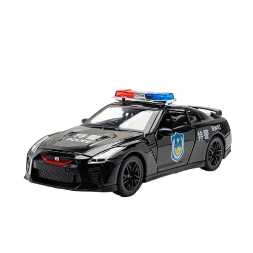 CUTSUGOK maßstabsgetreues Auto 1:32 für Nissan GTR Polizei Auto Simulation Diecast Metall Modell Auto Sound Licht Ziehen Auto Modell Modellfahrzeug zum Sammeln(A) von CUTSUGOK