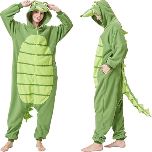 CUTTUECD Alligator Krokodil-Einteiler für Erwachsene, Halloween-Kostüm, gemütlicher Tier-Pyjama, einteiliger Cosplay-Anzug für Damen und Herren, Krokodil-Alligator-Krokodil, XXL von CUTTUECD