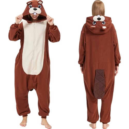 CUTTUECD Einteiler für Erwachsene, Biber-Einteiler, Halloween-Kostüm, Einteiler, Cosplay-Pyjama für Damen und Herren, Biber, Medium CUTTUECD Einteiler für Erwachsene, Biber-Einteiler, Halloween-Kostüm, Einteiler, Cosplay-Pyjama für Damen und Herren, Biber, Medium von CUTTUECD