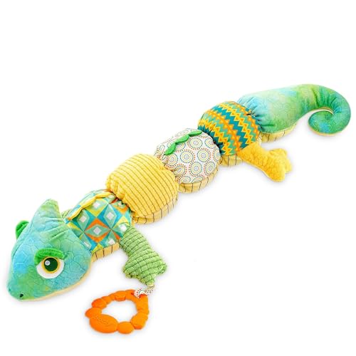 CUTeFiorino 23.2 Inch Baby Toys 0 3 6 12 Months Infant Toys Musical Stuffed Animal with Ruler Design Rattle and Multi Textures Newborn Developmental Toys for Babies Puppenhaus (Green, One Size) von CUTeFiorino