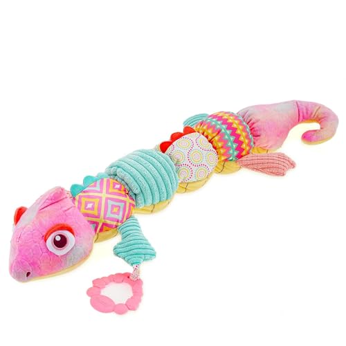 CUTeFiorino 23.2 Inch Baby Toys 0 3 6 12 Months Infant Toys Musical Stuffed Animal with Ruler Design Rattle and Multi Textures Newborn Developmental Toys for Babies Puppenhaus (Pink, One Size) von CUTeFiorino