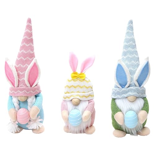 CUTeFiorino 3PCS Easter Gnomes Plush Spring Easter Bunny Handmade Swedish Tomte with Easter Eggs Stuffed Doll Faceless GNOME Decorations for Easter Home Table Ornament Puppenhaus (Sky Blue, One Size) von CUTeFiorino