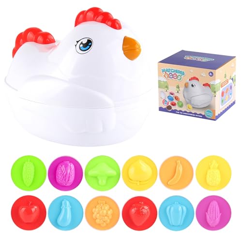 CUTeFiorino Chicken Eggs Easter Toys for Toddlers Easter Basket Stuffers Baby Toddler Toys with 12 Matching Eggs and Hen Case Educational Toys for Kids Boys Girls 18 Month 2 3 Years Ol (M, One Size) von CUTeFiorino