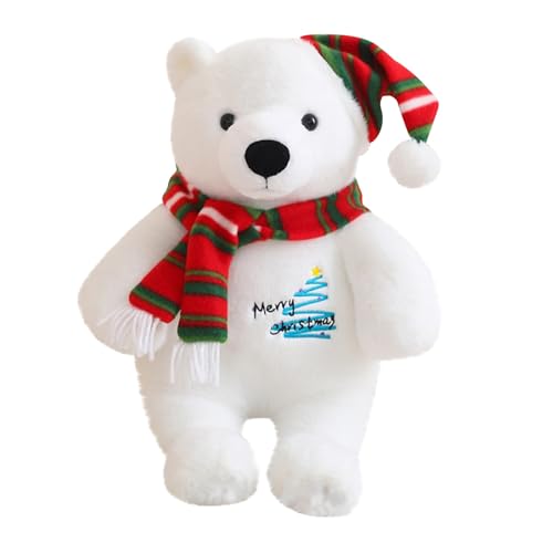 CUTeFiorino Christmas Cute Plush PolarBear Stuffed Animal with Hat and Scarf PolarBear Plush Toys Christmas PolarBear Plush Soft Body Pillow Plushies Room Decor for Girls and Boy Plüschfigur (B, A) von CUTeFiorino