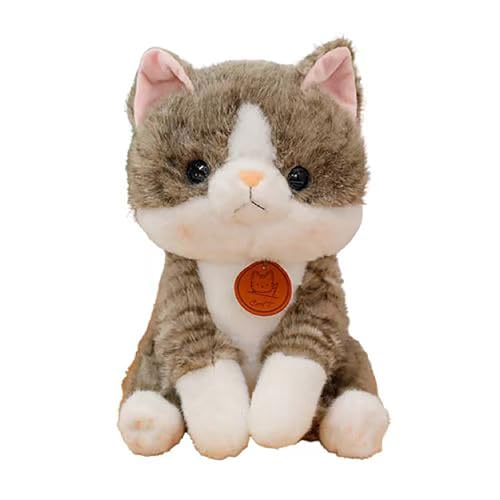 CUTeFiorino Cute Cat Plush Toy Doll Simulation Cat Throw Pillow Children Comfort Doll Verkleidung (Grey, One Size) von CUTeFiorino