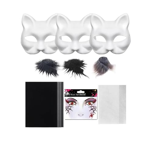CUTeFiorino DIY Set 6 Stück DIY Papier mit Kunstnetz und Stoff Leere Halbkatze zum Basteln für Halloween Maskerade Maskerade Cosplay Aus Pappe (B, S) von CUTeFiorino