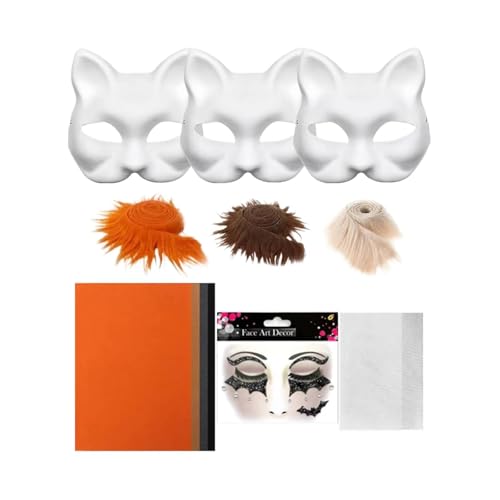 CUTeFiorino DIY Set 6 Stück DIY Papier mit Kunstnetz und Stoff Leere Halbkatze zum Basteln für Halloween Maskerade Maskerade Cosplay Aus Pappe (E, S) von CUTeFiorino