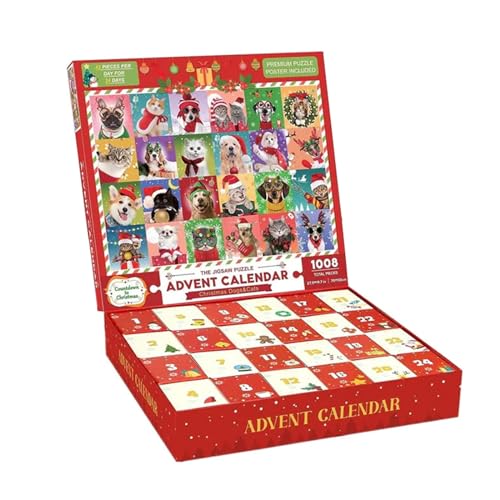 CUTeFiorino Kinderpuzzle 2023 Weihnachts-Adventskalender Jigsa W Puzzle Weihnachtshund 24 Schachteln mit 1008 Puzzles Countdown bis Weihnachten (Red, One Size) von CUTeFiorino