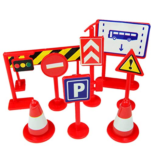 CUTeFiorino Kleinkindspielzeug 9st Road Signs Accessories Spielen Sie Spiel Lernen Auto Verkehr Kinder Kinder -Spielerziehung Zählrahmen (Red, One Size) von CUTeFiorino