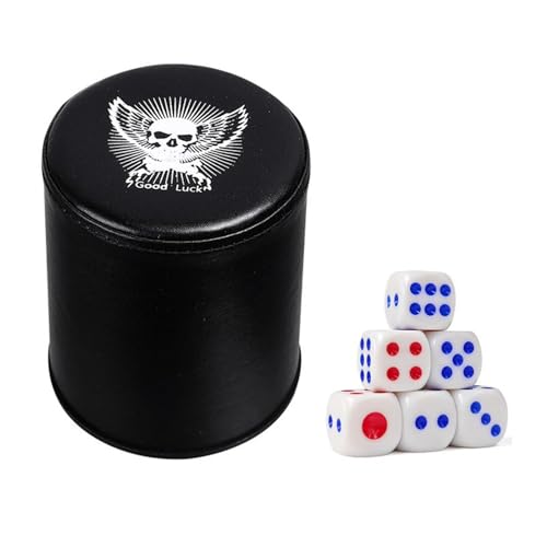 CUTeFiorino Leather Dice Cup Set Quiet Dice Shaker Cup with 6 Standard Dot Dice for Farkle Yahtzee Games 45+ Minuten Spielzeit (Brown, One Size) von CUTeFiorino