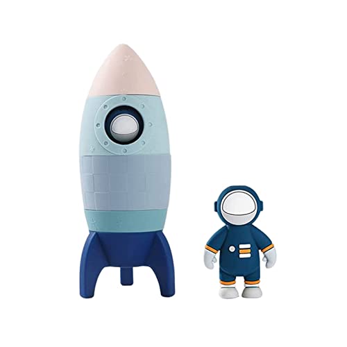 CUTeFiorino Lernuhren Silikon-Stapelspielzeug für mit U-förmiger Zahnbürste für Kinder Silikon-Stapelringe Baby-Stapelbecher für Babys (Cartoon-Astronaut-Zahnbürste) Zählrahmen (Blue, One Size) von CUTeFiorino