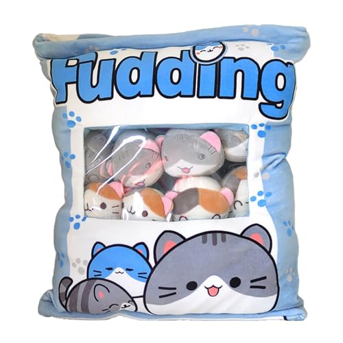 CUTeFiorino Niesel Cute Snack Pillow Stuffed Animal Toys Removable Cat Plush Pillow Cat Pillow with Dolls Removable Stuffed Animal Toys Decorative Removable Cat Babyspielzeug (Blue, A) von CUTeFiorino