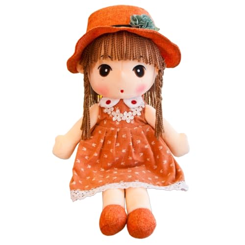 CUTeFiorino One Opening Soft with Clothes Cute Rag Doll Ragdoll Plush Stuffed Toy with Hat Skirt Handmade Plush Toy Baby Girls Sleeping Partner Doll Birthday Haarreif (Orange, One Size) von CUTeFiorino