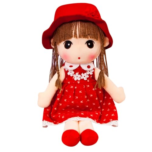CUTeFiorino One Opening Soft with Clothes Cute Rag Doll Ragdoll Plush Stuffed Toy with Hat Skirt Handmade Plush Toy Baby Girls Sleeping Partner Doll Birthday Haarreif (Red, One Size) von CUTeFiorino