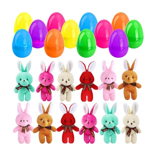 CUTeFiorino Osterdekorationen Osterset 12er-Pack Ostereier gefüllt mit Hasen aus Kunststoff Buntes Osterspielzeug XXL cm Stofftier Plüschtier Kuscheltier (Pink, One Size) von CUTeFiorino