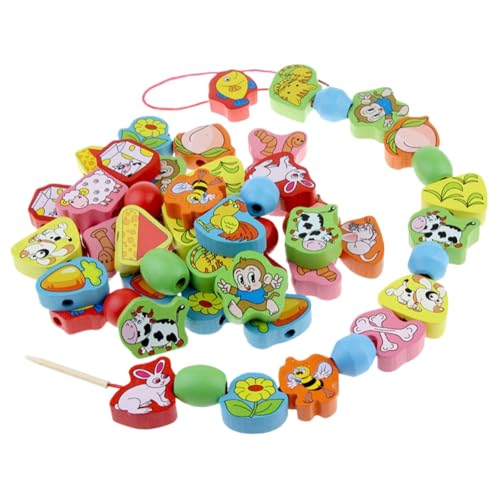 CUTeFiorino Wooden Lacing Beads 50 Pieces Motor Skills Toys for 3 Year Old Motor Toys Lacing Beads for Toddlers Occupational Toys for Toddlers Zählrahmen (Pink, One Size) von CUTeFiorino