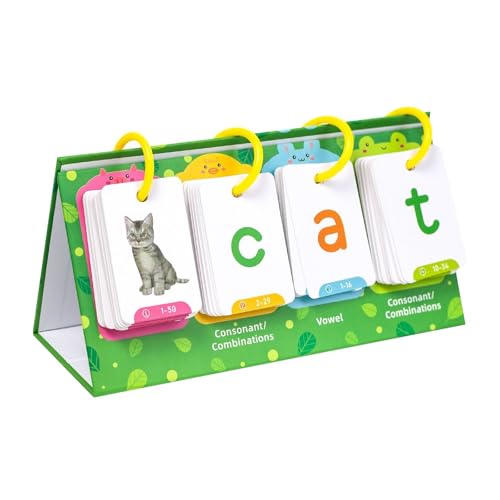 CUTeFiorino Word Games Cards Learn to Read Montessori Word Building Desktop Pocket Tent Cards Kit with 129 Cards for Reading and Spelling Phonics Learning Zählrahmen (Green, One Size) von CUTeFiorino