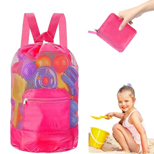 CUVZORA Sandspielzeug Tasche, Sandspielzeug Mesh Rucksack Beutel für Kinder, Wiederverwendbare Faltbare Mesh Strandtasche, Ideal für Sandspielzeug und Wasserspielzeug, Familie Urlaub (Rosa) von CUVZORA