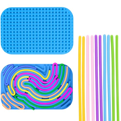 CUVZORA Sensorik Spielzeug Activity Board, Silikon Material mit 11 Zubehör Schnüren, Fidget Toys für Kinder Erwachsene, Feinmotorikförderung Stressabbau für ADHS (Blau) von CUVZORA