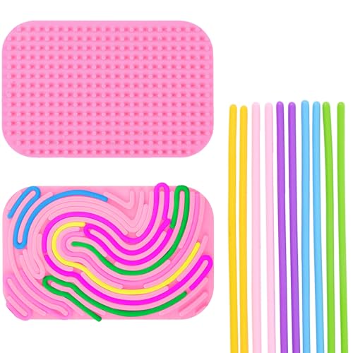 CUVZORA Sensorik Spielzeug Activity Board, Silikon Material mit 12 Zubehör Schnüren, Fidget Toys für Kinder Erwachsene, Feinmotorikförderung Stressabbau für ADHS (Rosa) von CUVZORA