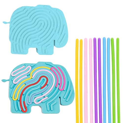CUVZORA Sensorik Spielzeug Activity Board, Silikon Material mit 13 Zubehör Schnüren, Fidget Toys für Kinder Erwachsene, Feinmotorikförderung Stressabbau für ADHS (Elefanten) von CUVZORA