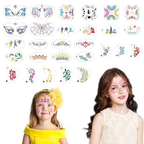CUVZORA Tattoo Schablone, 28 Sheets Wiederverwendbare Gesichtsfarbe Schablonen Kit, Kreativität Tattoo Schablone für Halloween Schminke Partys für Kinder Erwachsene Party Fasching Weihnachten CUVZORA Tattoo Schablone, 28 Sheets Wiederverwendbare Gesichtsfarbe Schablonen Kit, Kreativität Tattoo Schablone für Halloween Schminke Partys für Kinder Erwachsene Party Fasching Weihnachten von CUVZORA