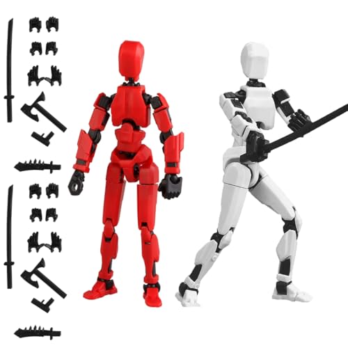 CUZYP T13 Action Figure Satz 2 Stück, 3D-Gedruckter Mehrgelenke magnetisches Roboterspielzeug,Multi-Artikular Lucky Mobil Roboter T-13, für Spielzeug für Spieleliebhaber (Weiß und Rot) von CUZYP