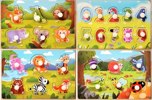 4 Stück Kleinkind-Puzzle-Spielzeug, Baby-Montessori-Spielzeug aus Holz, für 1 2 bis 3 Jahre 4 Stück Kleinkind-Puzzle-Spielzeug, Baby-Montessori-Spielzeug aus Holz, für 1 2 bis 3 Jahre von CVARRISE