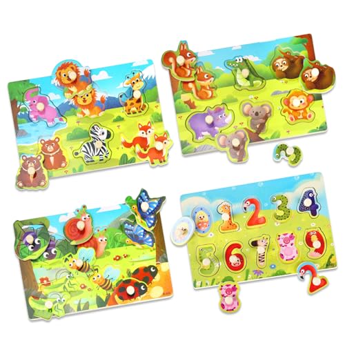 4 Stück Kleinkind-Puzzle-Spielzeug, Montessori-Spielzeug aus Holz, für Kleinkinder und Kinder, Feinmotorik, Lernspielzeug, Geschenke für 1 2 bis 3 Jahre alt 4 Stück Kleinkind-Puzzle-Spielzeug, Montessori-Spielzeug aus Holz, für Kleinkinder und Kinder, Feinmotorik, Lernspielzeug, Geschenke für 1 2 bis 3 Jahre alt von CVARRISE
