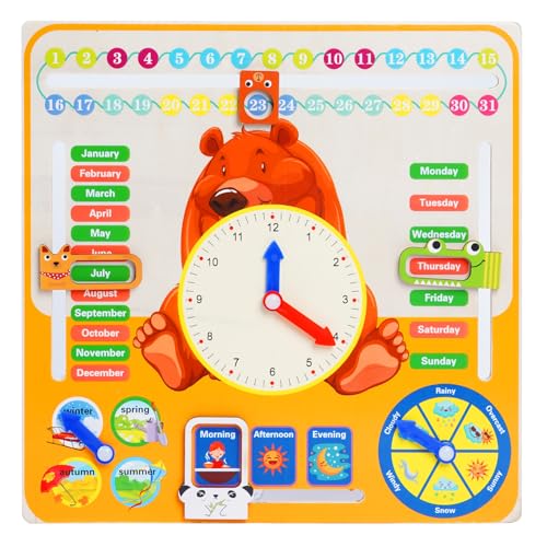 CVARRISE Kids Calendar Clock, Lernuhr Kinder Uhr Lernen Holzspielzeug Kalender für Kinder ab 3 Jahre, Jahresuhr mit Kalender, Wochentagen, Monaten, Jahreszeiten & Wetter, Montessori Holz Lerntafel von CVARRISE
