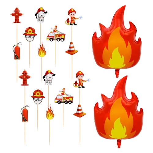 CVFRTT 16 Stück Kucheneinsätze Mit Feuermotiv, 2 Stück Feuerballons, Feuerwehr-Kuchendekorationszubehör, Feuerwache-Kuchenaufsatz, Kindergeburtstagsparty-Dekorationen CVFRTT 16 Stück Kucheneinsätze Mit Feuermotiv, 2 Stück Feuerballons, Feuerwehr-Kuchendekorationszubehör, Feuerwache-Kuchenaufsatz, Kindergeburtstagsparty-Dekorationen von CVFRTT