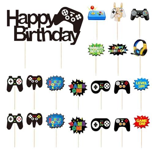 CVFRTT 21 Stück Spielekonsolen-Einsätze, Kuchendekoration, Gaming-Party-Dekoration, Jungen-Geburtstagsparty-Kuchendekoration, Kucheneinsätze von CVFRTT