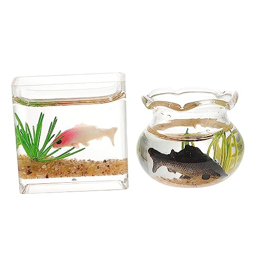 2Stücke Fischtank Dekorationsset Künstliches Aquarium für Puppenhaus Mini Landschaftsbau Realistische Nachbildung für Wohnkultur und Tischdeko Zufällige von CVUTOVO