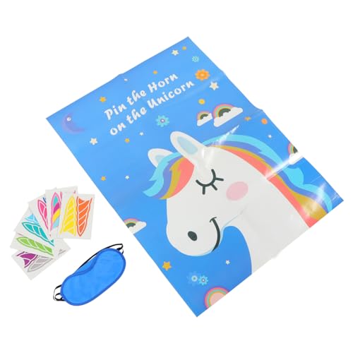 CVUTOVO 1 Satz Einhorn Partyspiel für Kindergeburtstag Kreatives Einhorn Spiel mit Aufklebern und Horn für Unvergesslichen Spaß für Kinderpartys Fördert Geschicklichkeit und Konzentration von CVUTOVO