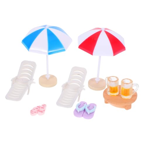 CVUTOVO 1 Satz Miniatur Set Strand Deko Teiliges Zubehör für Puppenhäuser und Märchengärten mit Liegestühlen und Sonnenschirm Strandlandschaftsdekoration für DIY Projekte von CVUTOVO