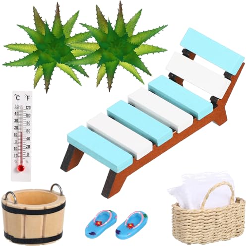 CVUTOVO 1 Satz Miniatur Strand Dekoration Set Puppenhaus Zubehör mit Liegestühlen Sandalen Körben für DIY Miniaturgärten und Robuste Holzmaterialien für Langlebigen Spaß CVUTOVO 1 Satz Miniatur Strand Dekoration Set Puppenhaus Zubehör mit Liegestühlen Sandalen Körben für DIY Miniaturgärten und Robuste Holzmaterialien für Langlebigen Spaß von CVUTOVO