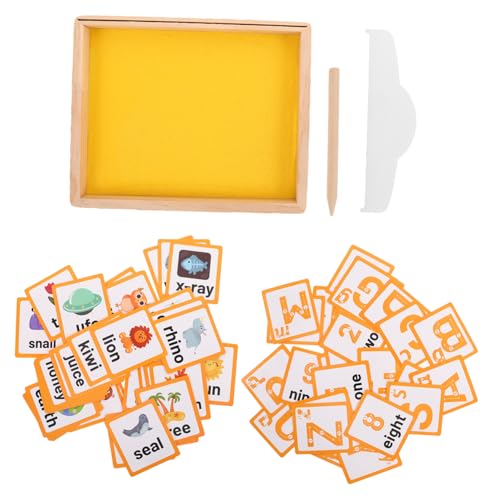 CVUTOVO 1 Satz Montessori Sand Tray aus Holz Sandkasten mit Schreibkarten und Holzstift für Buchstaben und Zahlenbildung Lernspielzeug für Schreibfähigkeiten und Kreativen Entwicklung von CVUTOVO
